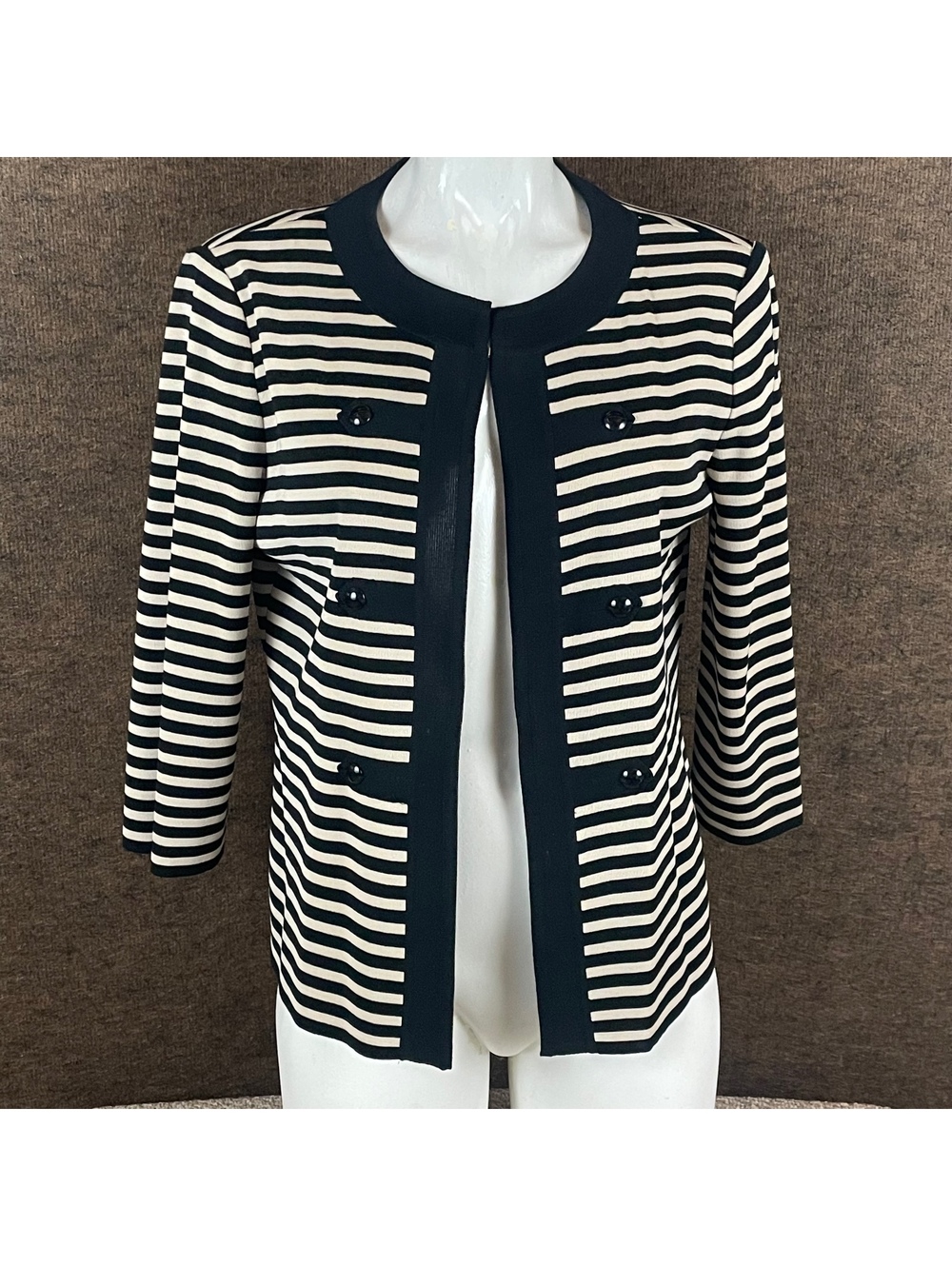 Ming Wang Jacket Small Beige Black Quiet Luxury Striped D83